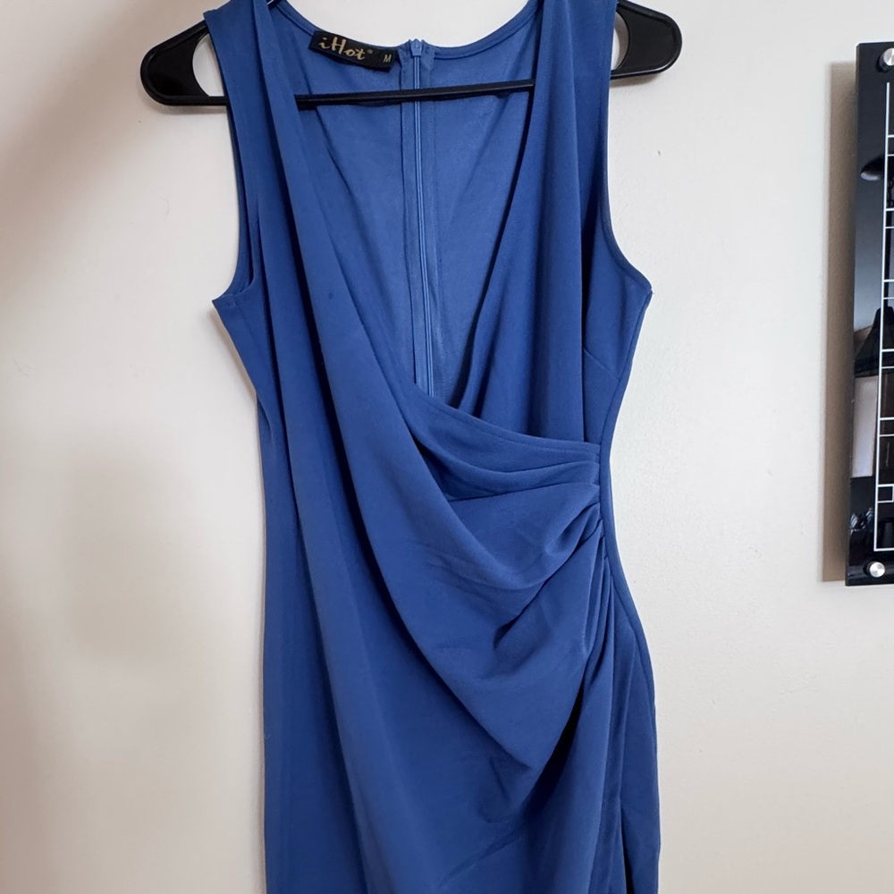 Elegant Blue Draped Dress